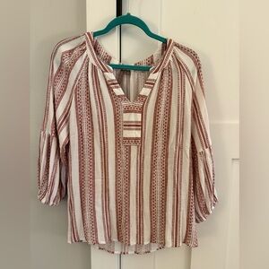 Brina & Em Boho Striped 3/4 Sleeve Top Red/White M Stitch Fix